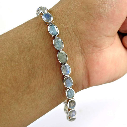 Handmade 925 Sterling Silver Labradorite Gemstone Bracelet