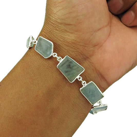 Aquamarine Gemstone Bracelet 925 Sterling Silver Vintage Look Jewelry BR25