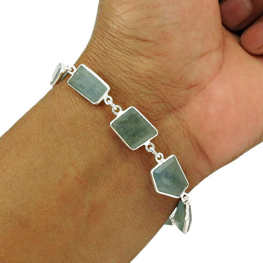 Aquamarine Gemstone Bracelet 925 Sterling Silver Ethnic Jewelry BR35