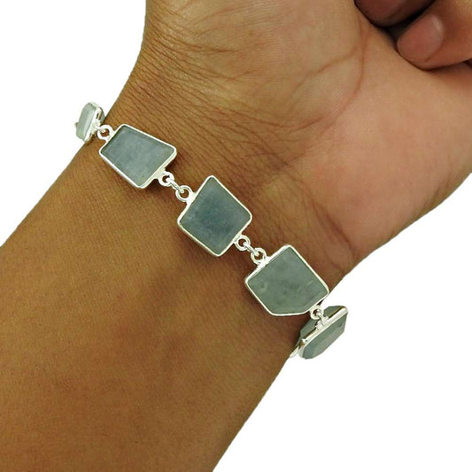 Aquamarine Gemstone Bracelet 925 Sterling Silver Ethnic Jewelry BR45