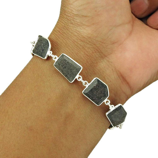 Black Sunstone Bracelet 925 Sterling Silver Vintage Jewelry BR57