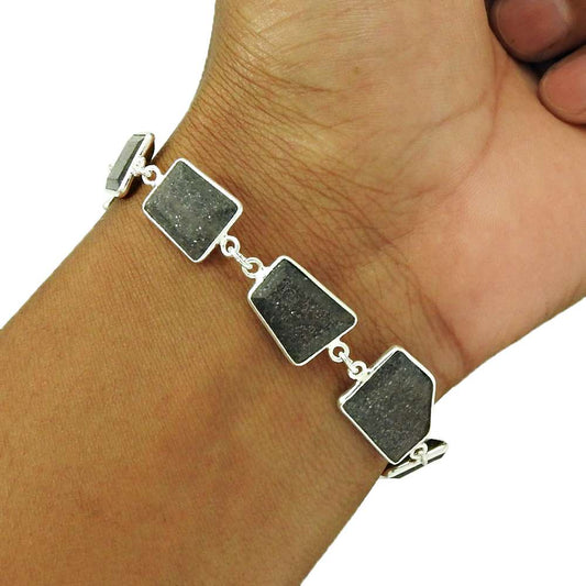 Black Sunstone Bracelet 925 Sterling Silver Vintage Look Jewelry BR53