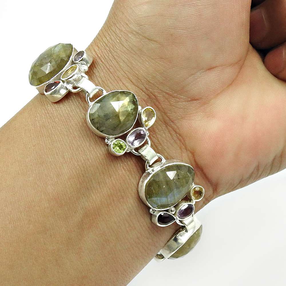 Labradorite Ruby Peridot Citrine Garnet Amethyst Gemstone Bracelet 925 Sterling Silver Handmade Jewelry E3