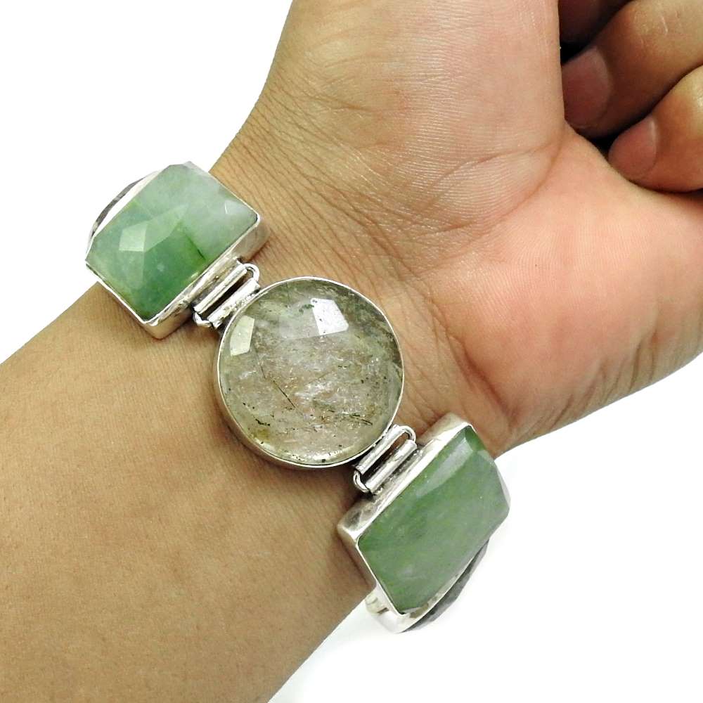 Ruby Josite Green Aventurine Black Rutile Jasper Gemstone Bracelet 925 Sterling Silver Indian Handmade Jewelry G3