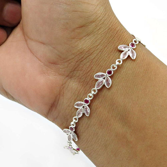 Pink CZ Ruby CZ Gemstone Bracelet 925 Sterling Silver Handmade Jewelry G6