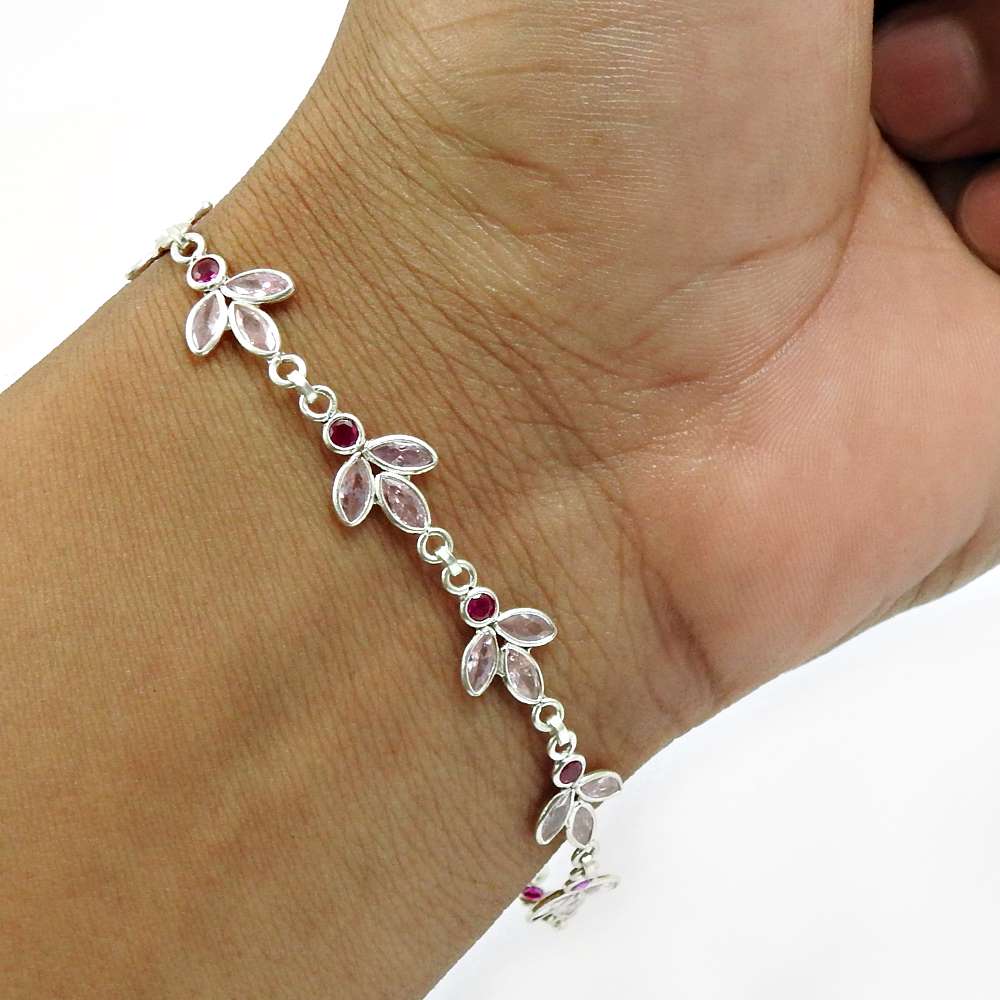 Pink CZ Ruby CZ Gemstone Bracelet 925 Sterling Silver Indian Jewelry H6