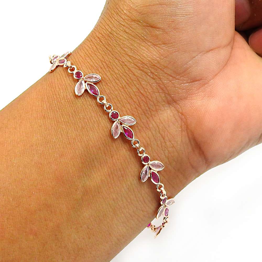 Pink CZ Ruby CZ Gemstone Bracelet 925 Sterling Silver Vintage Jewelry K6