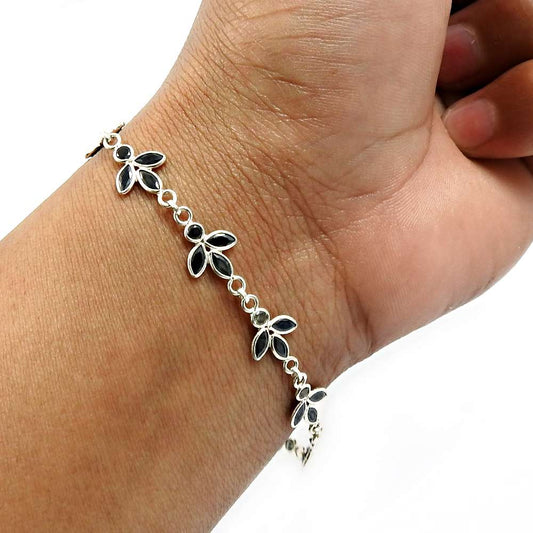 Marqoise Shape Black Cz White Gemstone Jewelry 925 Sterling Silver Bracelet G3