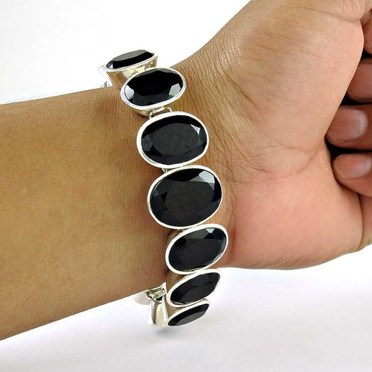 Natural Onyx Gemstone 925 Sterling Silver Chain Boho Bracelet For Girls V9