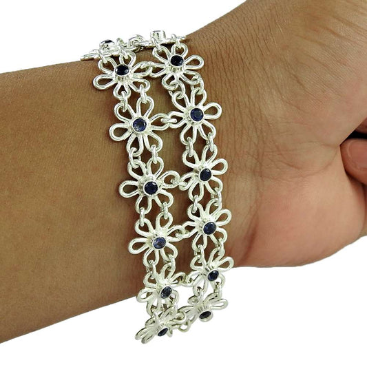 Gift For Women Chain Vintage Bracelet 925 Silver Natural Iolite Gemstone S37