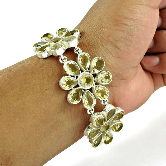 Birthday Gift For Her Natural Lemon Topaz Chain Tribal Bracelet 925 Silver S10