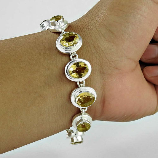 Birthday Gift Natural Citrine Chain Tribal Bracelet 925 Silver W9