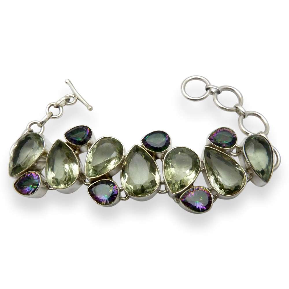 Classic 925 Sterling Silver Green Amethyst Mystic Gemstone Bracelet Traditional Jewelry A28