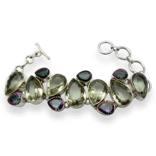 Classic 925 Sterling Silver Green Amethyst Mystic Gemstone Bracelet Traditional Jewelry A28