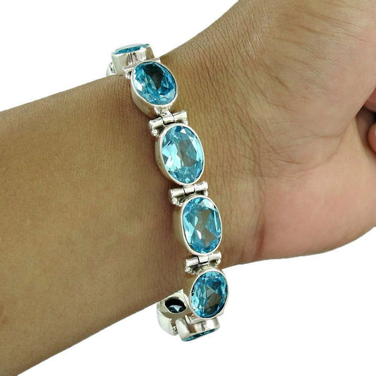 Beautiful 925 Sterling Silver Blue Topaz Gemstone Bracelet Handmade Jewelry A30