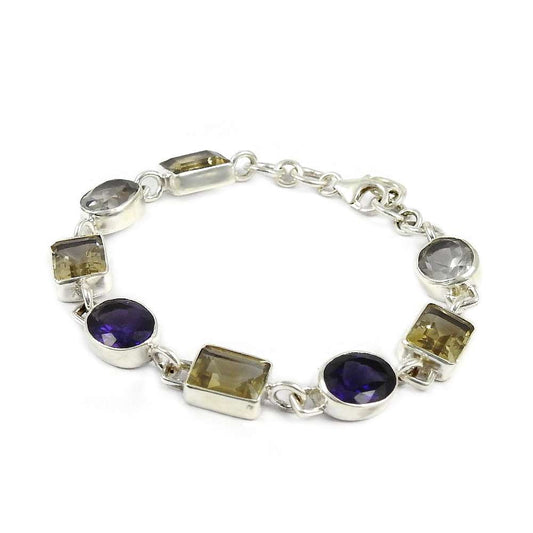 Birthday Gift Natural Citrine Gemstone 925 Sterling Silver Chain Bracelet S1