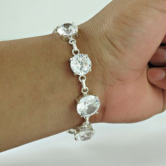 Excellent 925 Sterling Silver White CZ Gemstone Bracelet Ethnic Jewelry A31