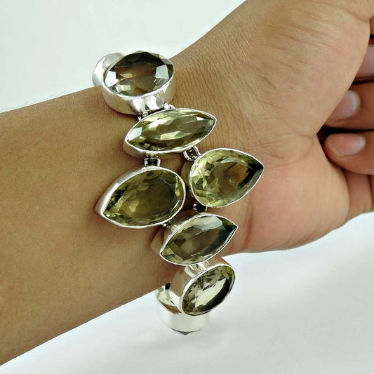 Natural Lemon Topaz Gemstone 925 Sterling Silver Chain Bracelet For Girls E11