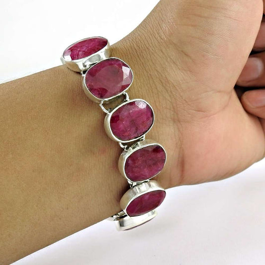 Wedding Gift For Her 925 Silver Natural Ruby Chain Bohemian Bracelet W10