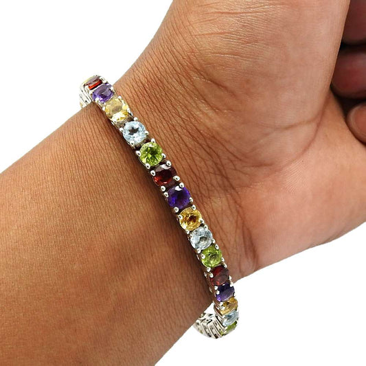 Amethyst Peridot Garnet Citrine Blue Topaz Gemstone Bracelet Silver Jewelry X2