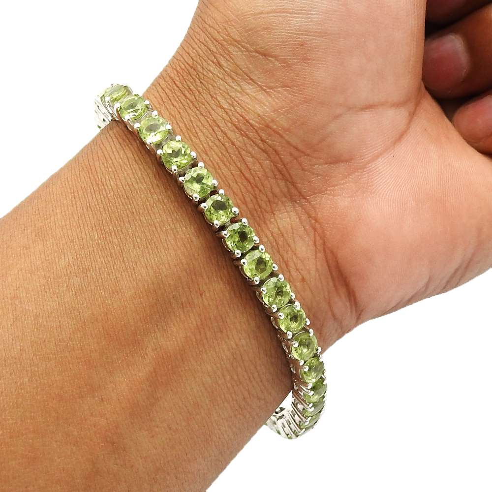 Peridot Gemstone Jewelry 925 Fine Sterling Silver Bracelet H3