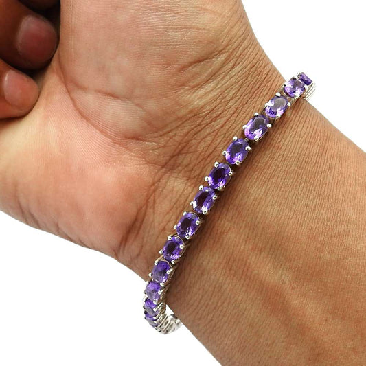 925 Sterling Fine Silver Jewelry Amethyst Gemstone Bracelet J3