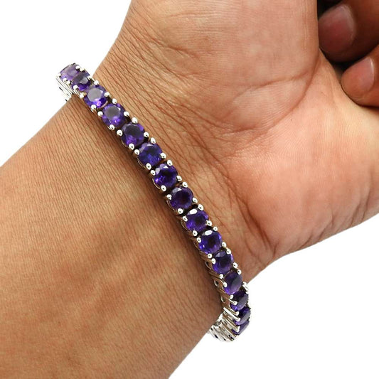 Amethyst Gemstone HANDMADE Jewelry 925 Sterling Silver Bracelet K3