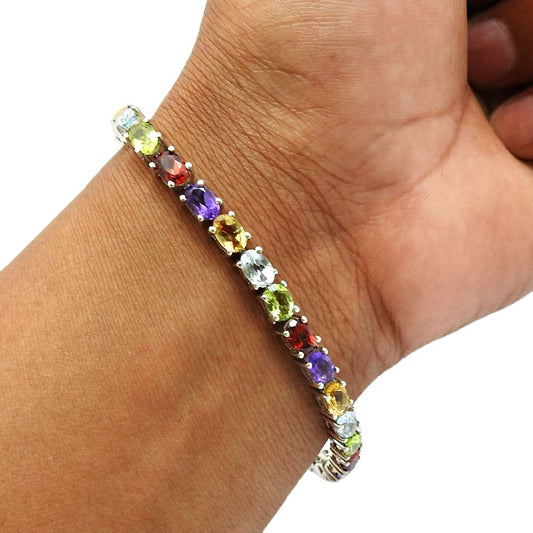 Peridot Garnet Amethyst Citrine Blue Topaz Gemstone Bracelet Silver Jewelry Y2