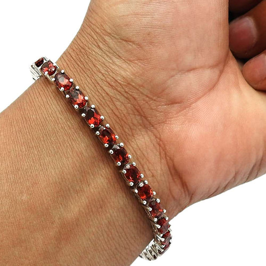 HANDMADE 925 Sterling Fine Silver Jewelry Garnet Gemstone Bracelet C3