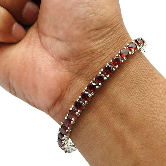 Garnet Gemstone HANDMADE Jewelry 925 Sterling Silver Bracelet D3