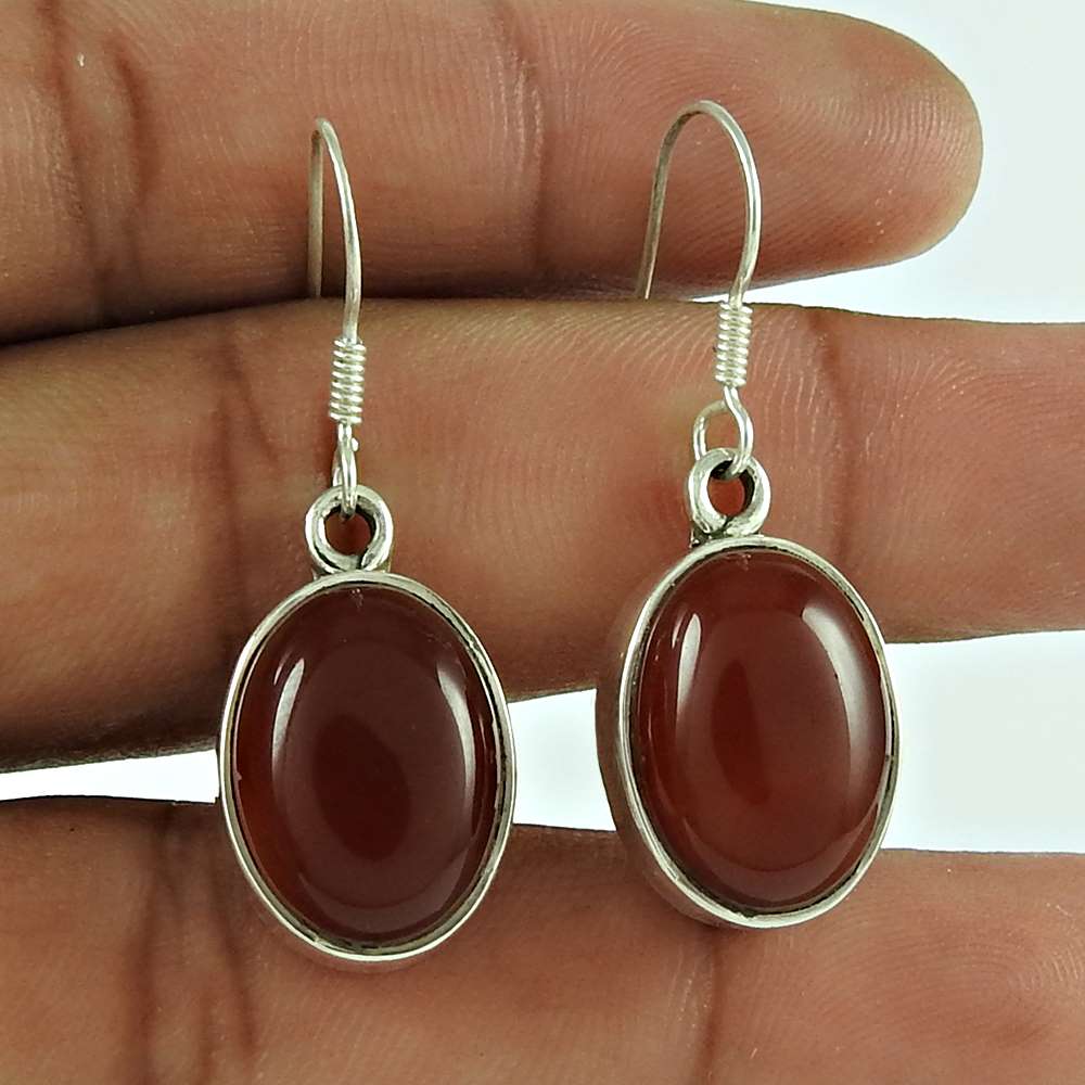 Gift For Her 925 Silver Natural Onyx Gemstone Dangle Vintage Earrings B1