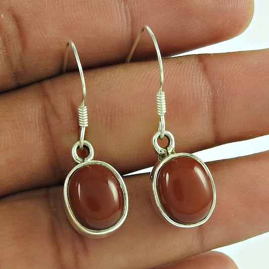 Natural Onyx Gemstone Dangle Ethnic Earrings 925 Silver For Girls Q1