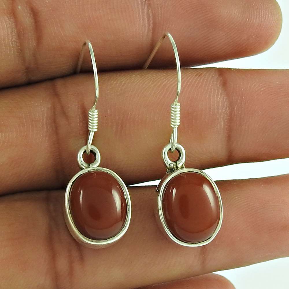 Natural Onyx Gemstone Dangle Vintage Earrings 925 Silver For Girls T1