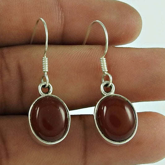 Natural Onyx Gemstone Dangle Ethnic Earrings 925 Silver For Girls U1