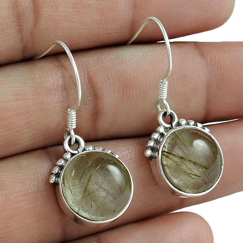 Natural Golden Rutile Gemstone Dangle Ethnic Earrings 925 Silver Z1