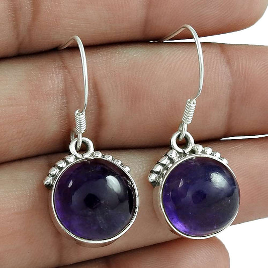 Woman Gift Natural Amethyst Dangle Earrings 925 Silver D1