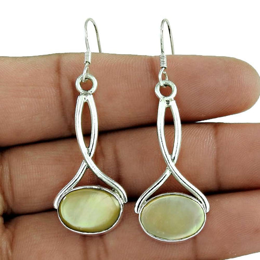 Natural Mother Of Pearl Dangle Bohemian White Earrings 925 Silver T2
