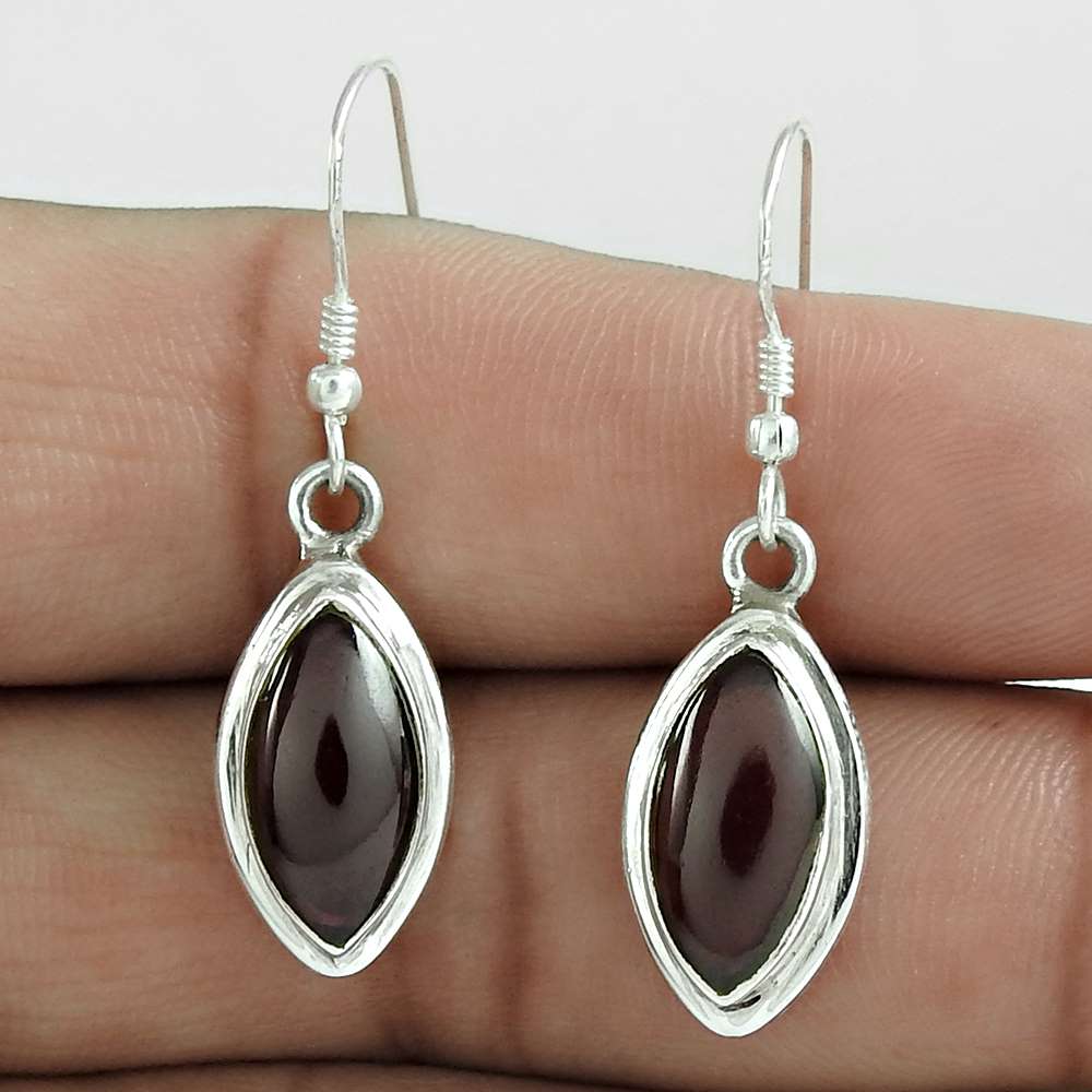 Gift For Her 925 Silver Natural Garnet Gemstone Dangle Vintage Earrings Y2