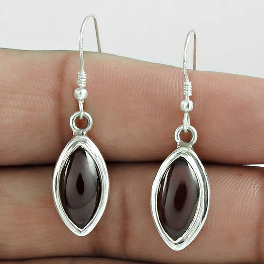 Gift For Her 925 Silver Natural Garnet Gemstone Dangle Vintage Earrings Y2