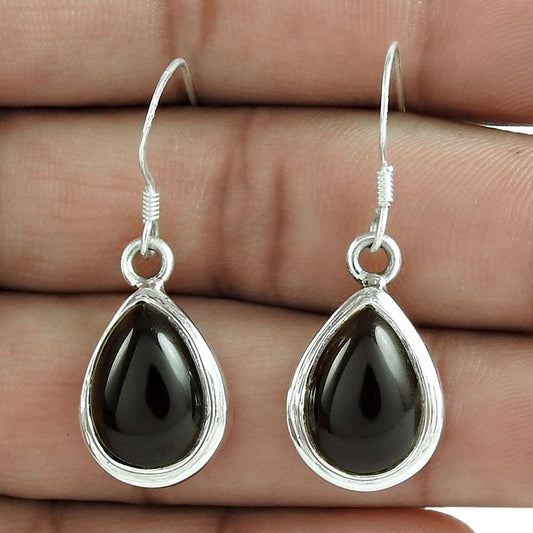 Gift For Women Dangle Bohemian Earrings 925 Silver Natural Smoky Quartz C3