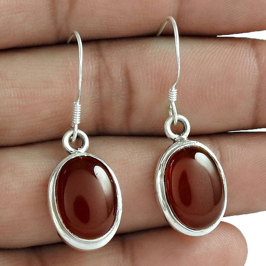 Natural Carnelian Gemstone 925 Silver Dangle Tribal Earrings For Girls F3