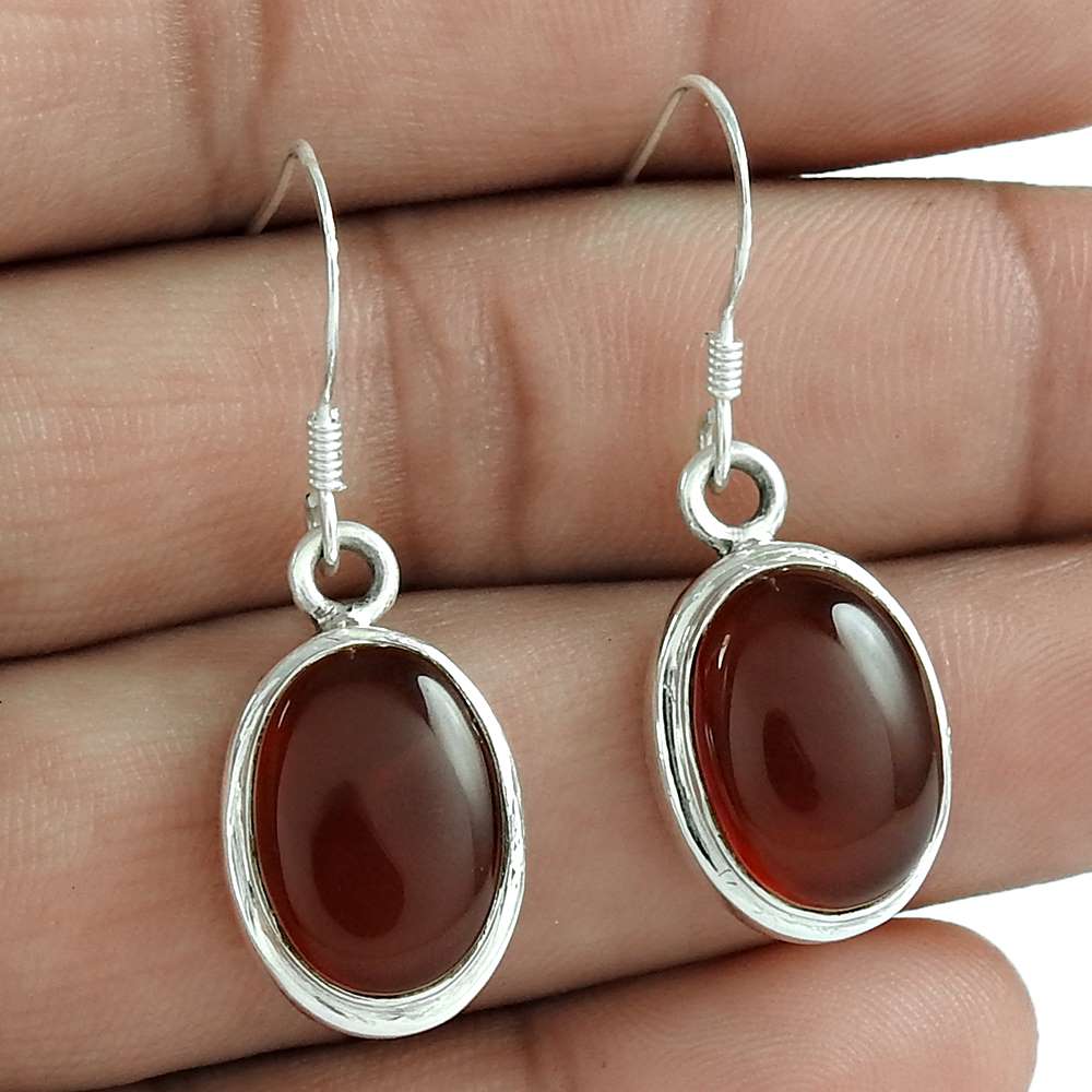 Natural Carnelian Gemstone Dangle Bohemian Earrings 925 Silver For Women G3