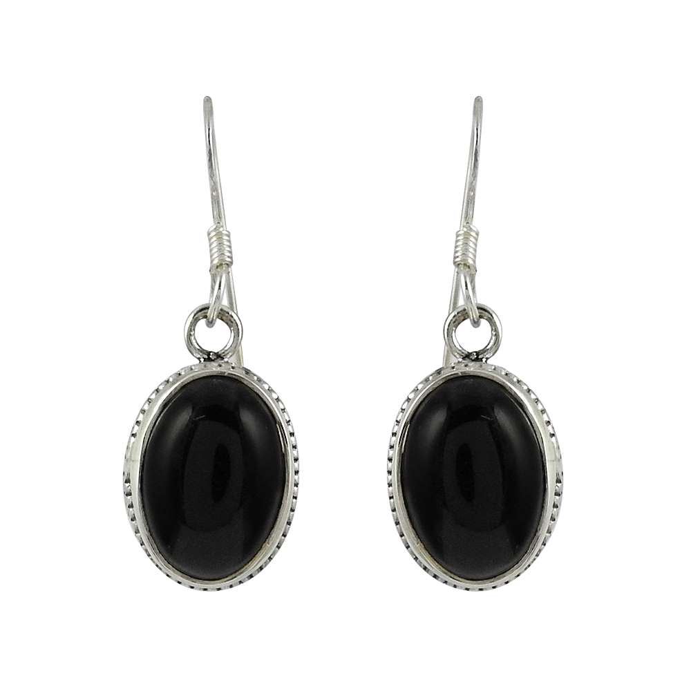 Gift For Her Natural Black Onyx Dangle Vintage Earrings 925 Silver K3