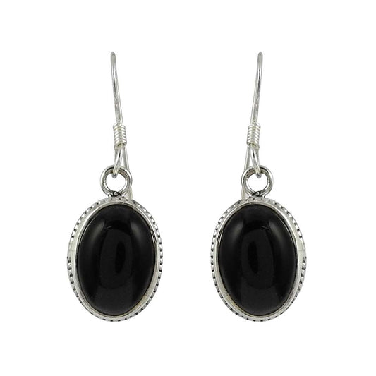 Gift For Her Natural Black Onyx Dangle Vintage Earrings 925 Silver K3