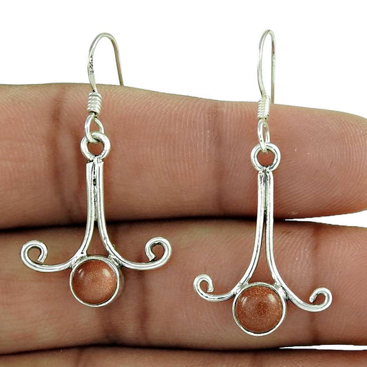 Gift For Her Natural Sunstone Dangle Bohemian Earrings 925 Silver R3