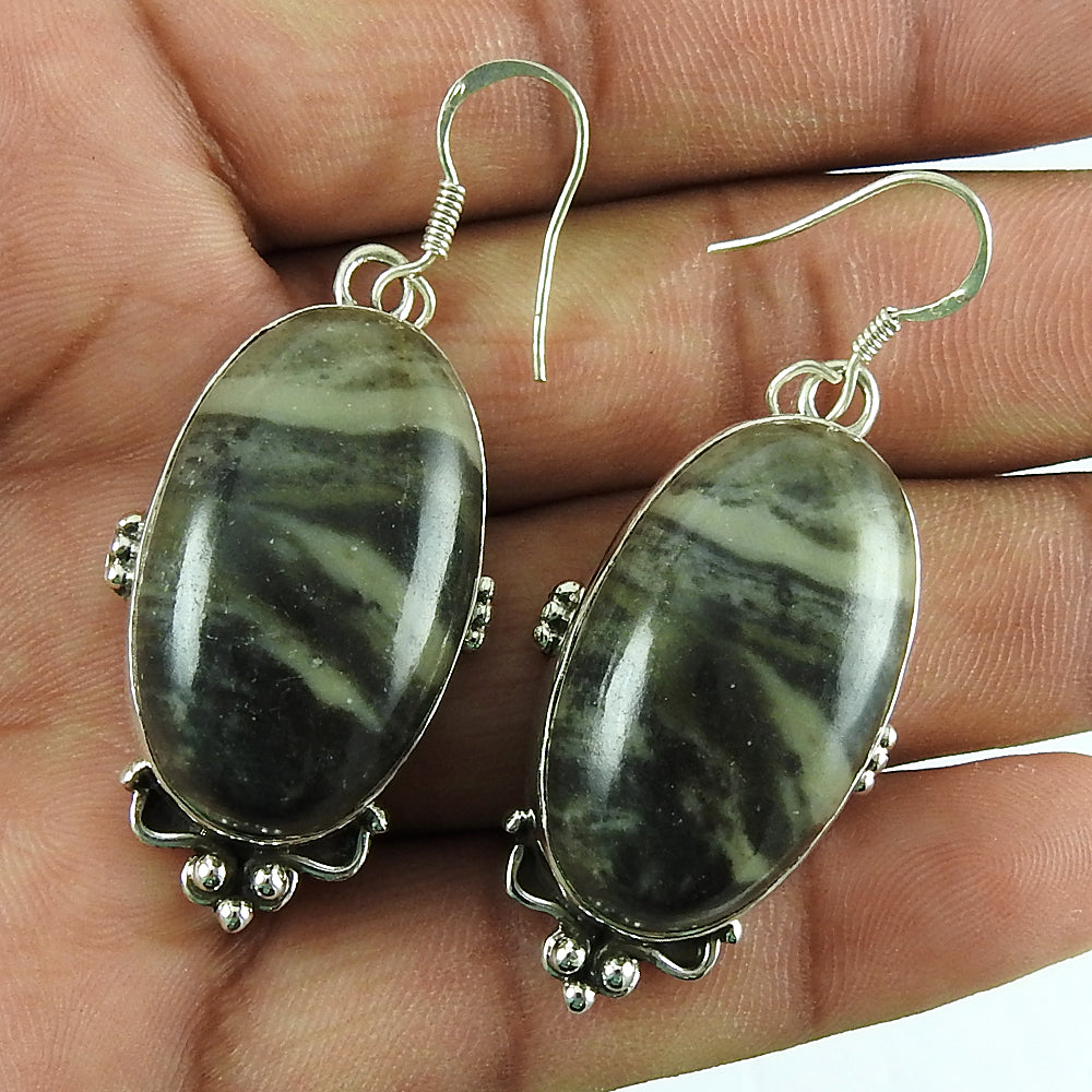 Christmas Gift Earrings 925 Sterling Silver Natural Jasper Gemstone A1