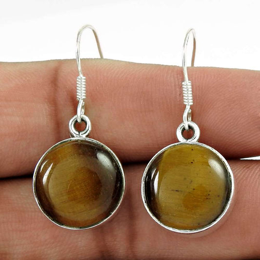 Gift For Her 925 Silver Natural Tiger'S Eye Dangle Bohemian Earrings C4