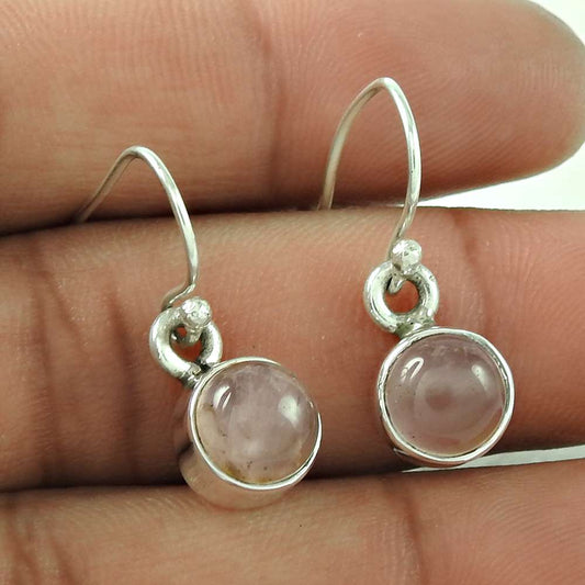 Gift For Women Dangle Ethnic Earrings 925 Silver Natural Rose Quartz D4