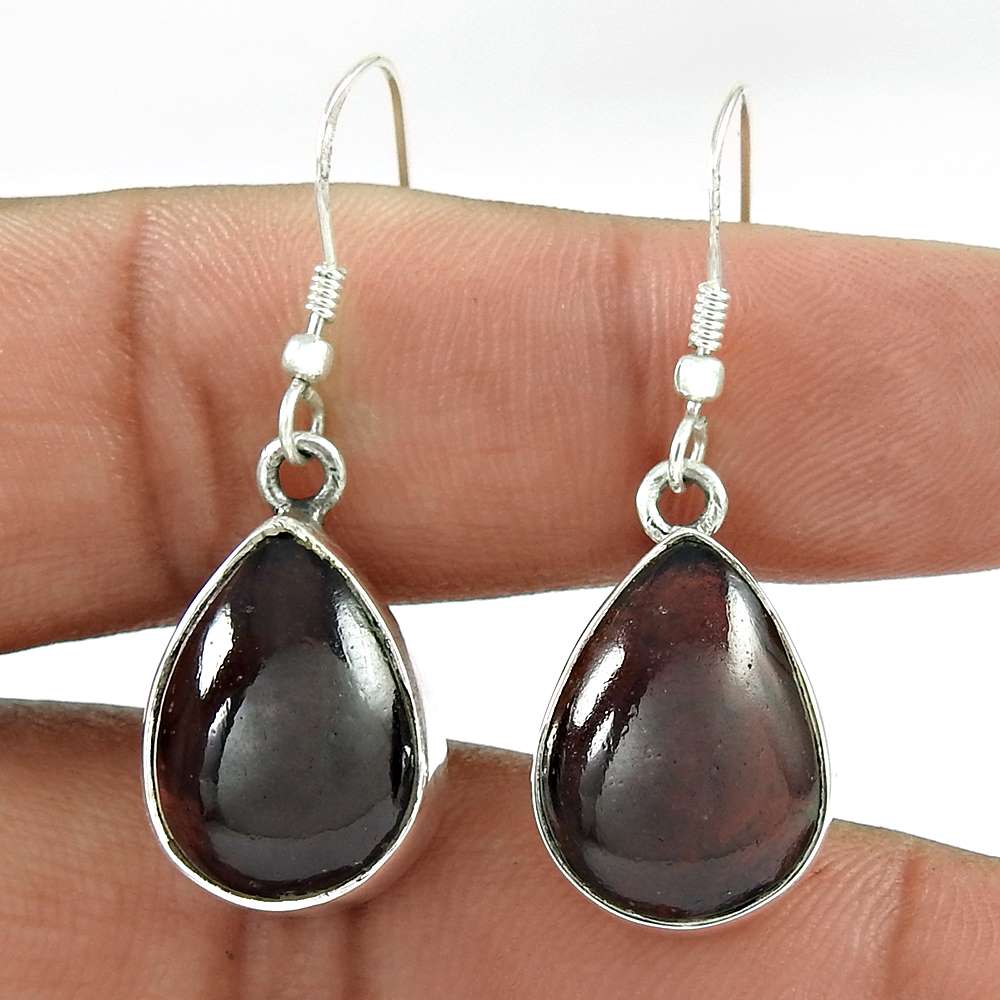 Birthday Gift For Her Natural Garnet Dangle Boho Earrings 925 Silver A24