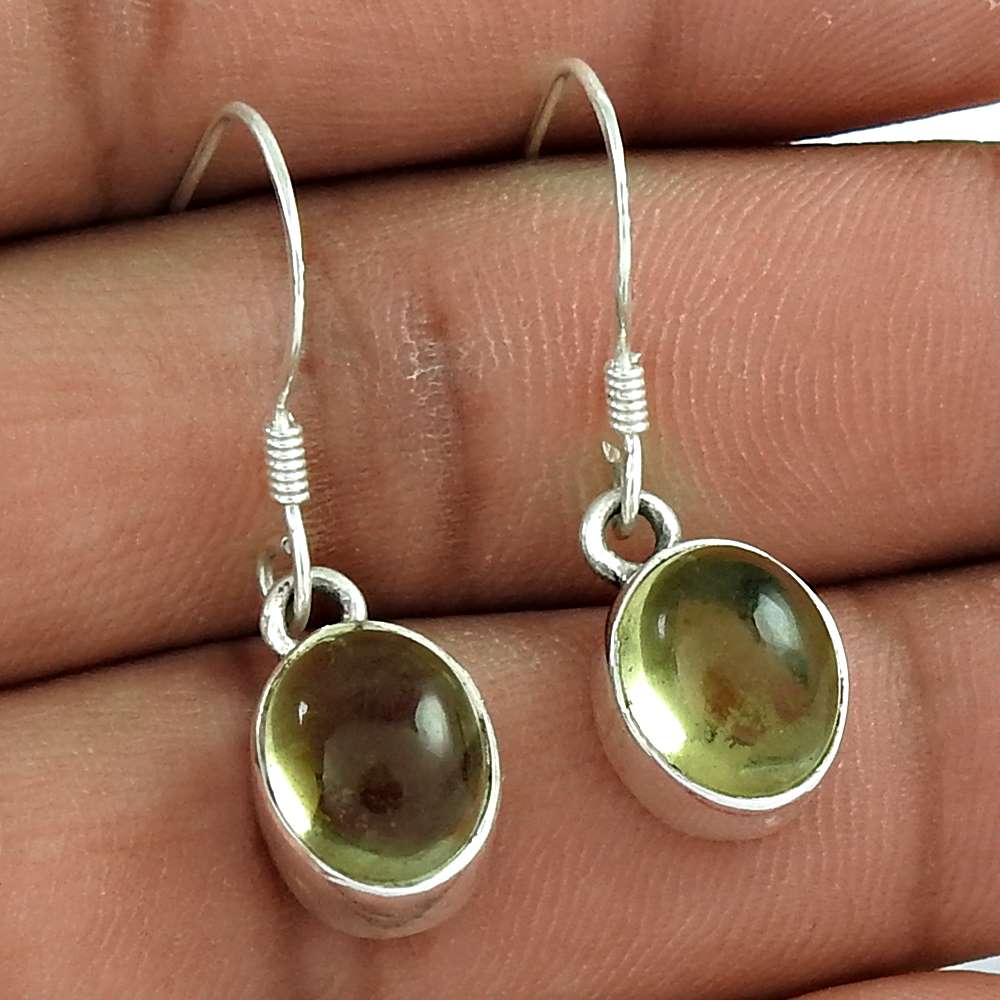 Gift For Her Natural Lemon Quartz Dangle Bohemian Earrings 925 Silver L4